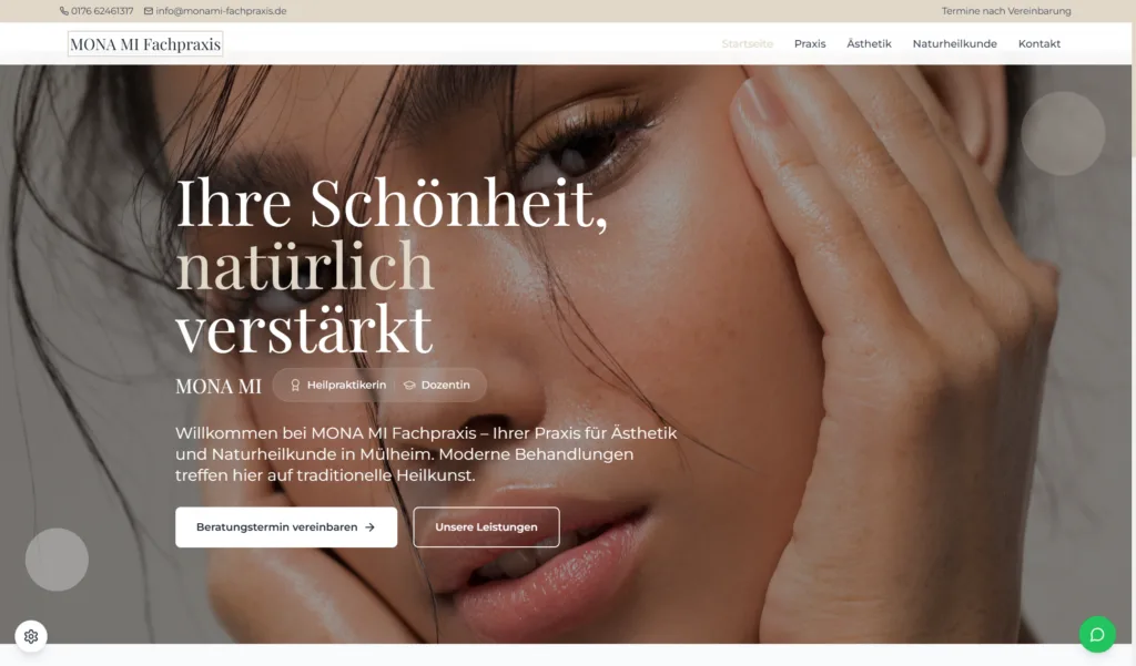 Website der MONA MI Fachpraxis für Ästhetik und Naturheilkunde