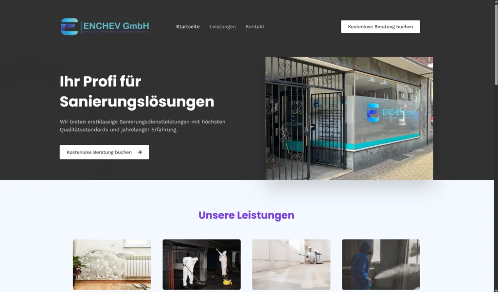 Website der Enchev GmbH für professionelle Sanierungsarbeiten