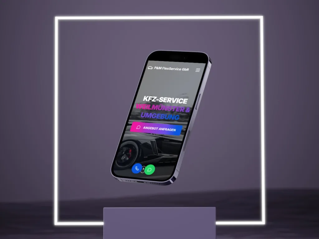 Mobile Website von P&M FlexService auf einem Smartphone