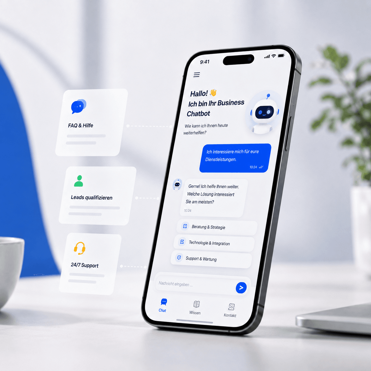 KI-Chatbot für Unternehmen auf einem Smartphone zur Beantwortung von Kundenfragen