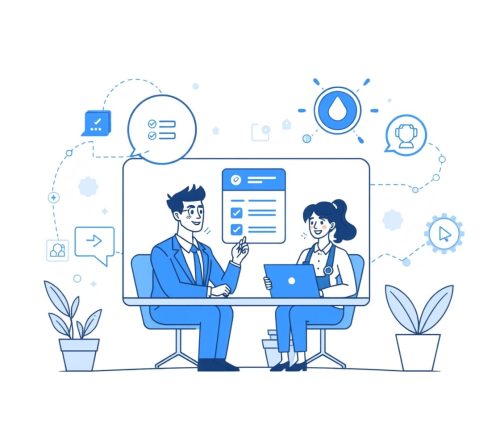 Moderne Chatbot-Lösung für Unternehmen – Automatisierung im Kundenservice Chatbots für Unternehmen – moderne Illustrationsgrafik zur Automatisierung im Kundenservice