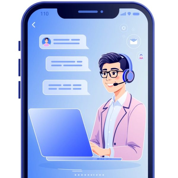 Chatbots für Unternehmen – digitale Kundenkommunikation im modernen Design Chatbots für Unternehmen – hero illustration für digitale Kundenkommunikation